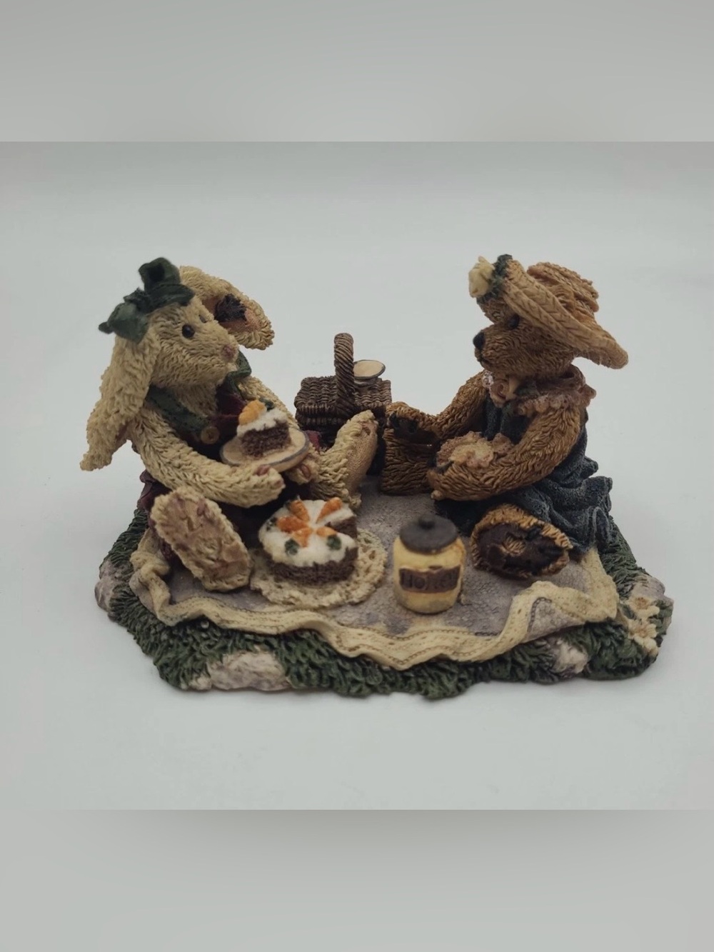 Boyds Bears Brown & Cream Picnic Rabbit and Bear Figurine